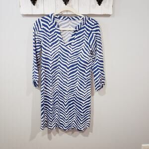 Lilly Pulitzer Rossmore Dress Zebron Print Blue White V Neck XS